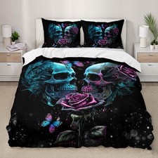 Rose Skull Duvet Cover Set - King Size, Romantic Flower Skull Comforter Cover...