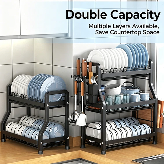 Kitchen Storage Rack Dish Countertop Draining Holder Shelf Organizer Household