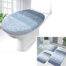 Ombre Bathroom Rugs Sets 3 Piece and Bathroom Toilet Lid Cover, Bath Rug Set