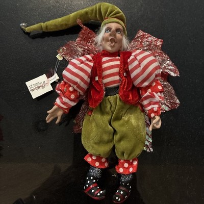 Christmas Pixie Elf Fairy Posable Figurine Ornament 8  Tall Glittery Wings NOS