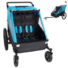 2-in-1 Kids Bike Trailer Stroller For 1-2 Children Foldable Blue