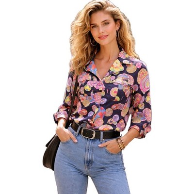 Vintage Carlisle womens S/2 small 100% silk button up shirt blouse
