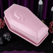 Coffin Shaped  Skull Covered Butter Dish Standard Pink