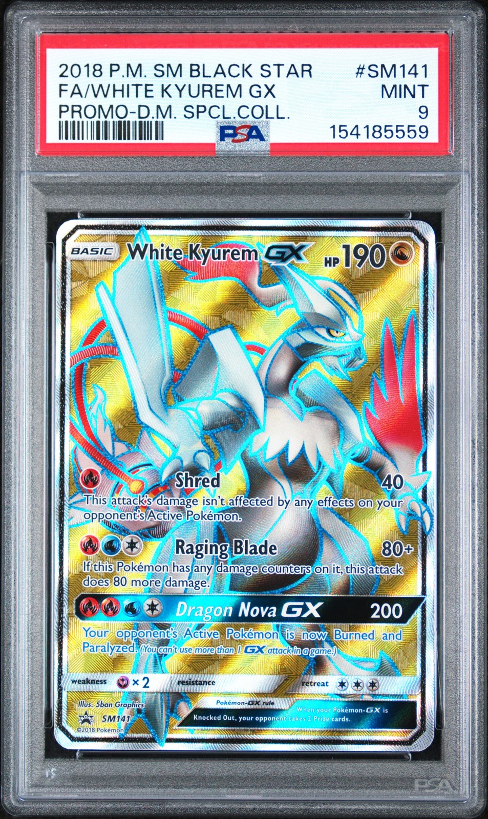2018 POKEMON SM BLACK STAR PROMO #SM141 FULL ART/WHITE KYUREM GX PSA 9