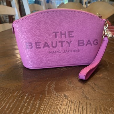 NWOT Marc Jacobs THE Beauty Bag Pebbled Leather Wristlet Dust Bag BOW PINK 
