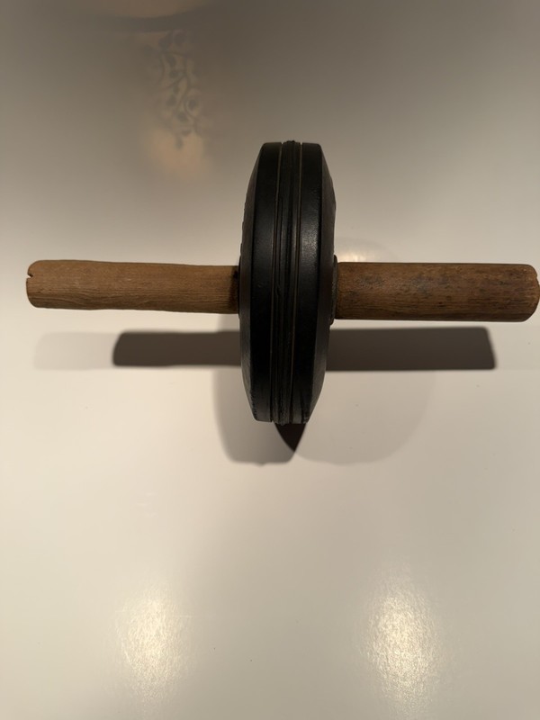 Vinatge Antique Ab roller wood handles rubber tire metal wheel w/grease fitting 