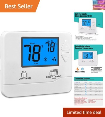 Non-Programmable Thermostats for Home 1 Heat/1 Cool Conventional Single-Stage...