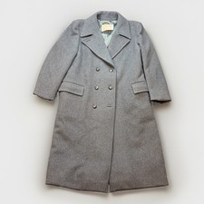 Vtg 80s Pendleton Womens 14 Gray Virgin Wool Long Coat Double Breasted USA Made