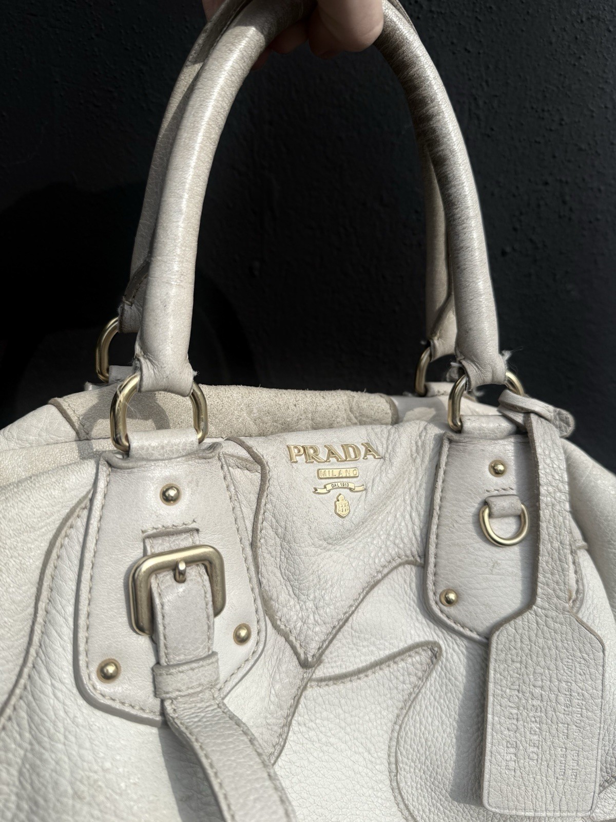 Authentic Prada Cervo Patchwork Bowler Bag Ivory … - image 4