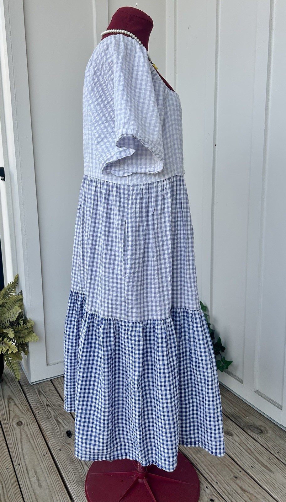 Madewell Patchwork GinghamButton Front Tiered Mid… - image 7