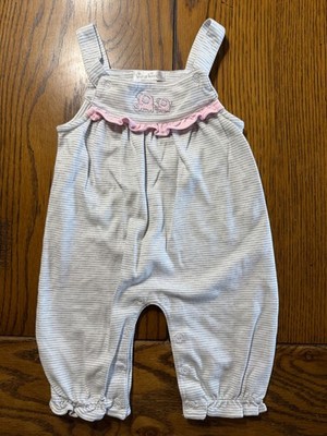 Kissy Kissy Gray & White Striped Elephant Romper Girls Overall Size 0-3 Months