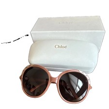 Chlo Women s Oversized Round Sunglasses Pink Frame Brown Gradient Tinted Lens