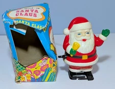 Vintage Plastic Wind-Up Santa Claus Hong Kong with Box, Works