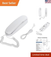 White OF-990 Slimline Wall-Mountable Basic Corded Telephone No AC Power Required