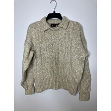 Vintage Liz sport tan cable knit sweater wool blend women's size large neutral
