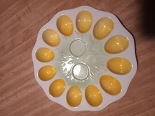Vintage Ceramic  Easter deviled eggs platter round 