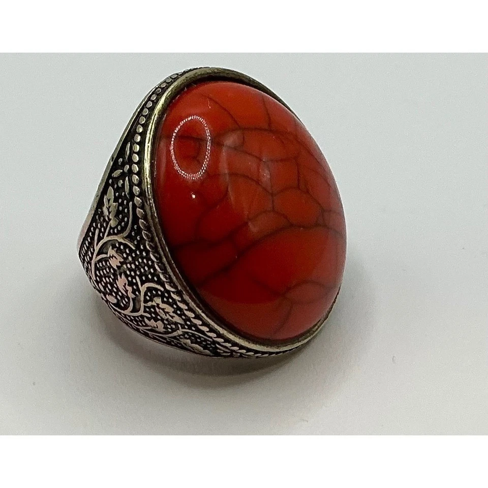 Anillo de latón estilo vintage con piedra de cabujón rojo - talla 8,5 unisex Foto 2 de 4