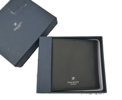 HACKETT Piqué Leder Geldbörse Herren Klassisch Doppelfaltung Marine Herren Brieftaschen Brandneu in Box UVP 75 £