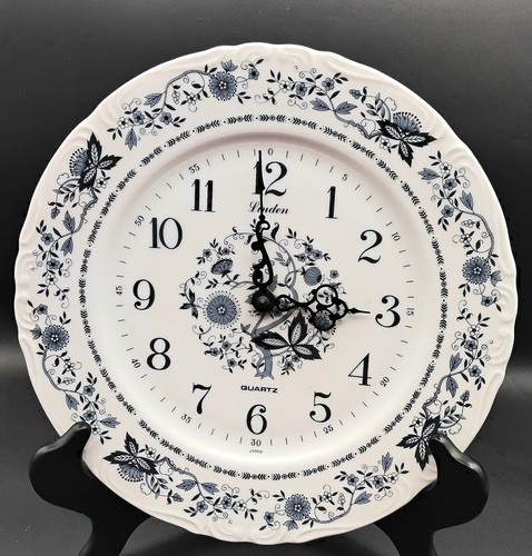 Vintage Linden Blue Floral Porcelain Wall Clock Japan - NICE