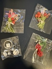x4 Beaded Keychain Flower Cherry Pearl Charm Gift Accessory Cute Boho Style NEW