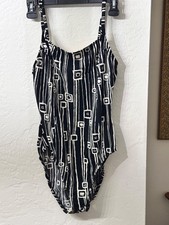 Vintage Catalina Black White Geometric One Piece Bathing Suit Size 12