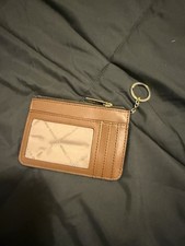 Michael Kors Brown Zip-Around Wallet with Logo, Card Slots, ID Window, Key Ring