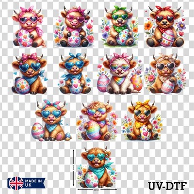 12 Ostern Hochland Kuh UV DTF Tasse Aufkleber Zum Selbermachen Libbey Glas Aufkleber Mix eas79