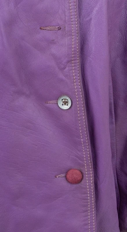 1970s Vintage Trench Coat Color Block Leather and Suede Puple & Pink - Image 4 of 4
