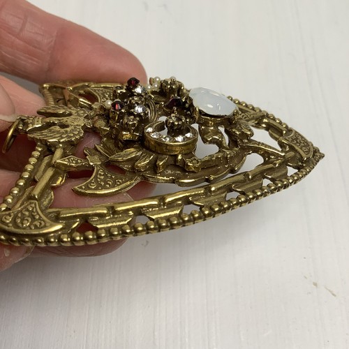 Rare Vintage Masonic Medallion Pendant Medieval Knight Shield Jeweled Gold Crest - Bild 2 von 5