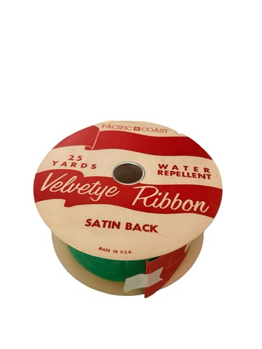 Vintage Velvet Green Ribbon Spool Red Satin Back Huge Kitschy Christmas Decor - Afbeelding 9 van 20