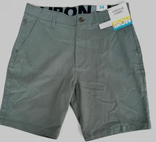 IRON CO Men's Stretch Shorts (SIZE 34) Flex Waist Flat Front DUSTY SAGE New Tag!