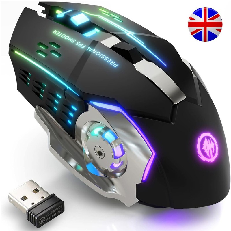 Wireless Gaming Mouse RGB LED USB-C Rechargeable For Laptop PC Windows Mac UK