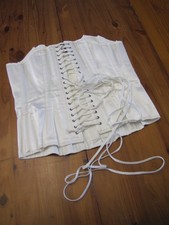 White Satin Vintag Boned Corset Made in England Size 71cm 28in Lace up Lingerie