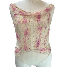Intimately Free People NWT XL Floral Lace Mesh Bodysuit Ivory Purple Sheer