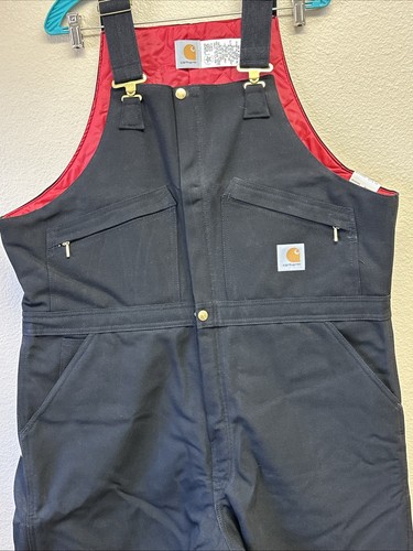 NWT Vtg Carhartt Men's 42X30 Black Bib Overalls Double Knee Duck Canvas Workwear - Picture 4 of 10
