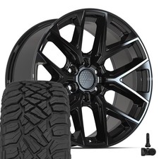 Df17a 20x9 Black Defiant Rims 27555r20 Rt Tires Tpms Fit Silverado Tahoe