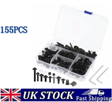 155PCS BLACK Complete Motorcycle Fairing Bolts Kit Panel Speed Clip Fastener Scr