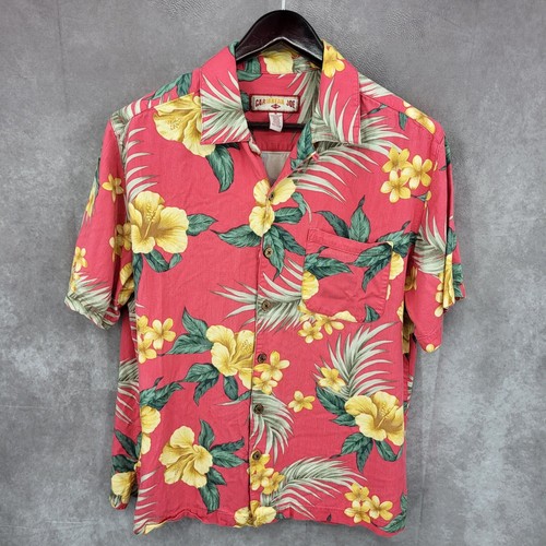 Caribbean Joe Hawaiian Shirt Mens Medium Floral Vacation Aloha Travel Camp Shirt