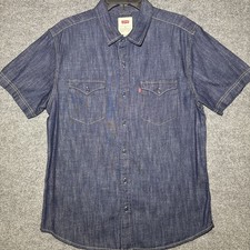 Levis Denim Shirt Men s Medium Blue Button Up Dark Wash Western Jean Cowboy