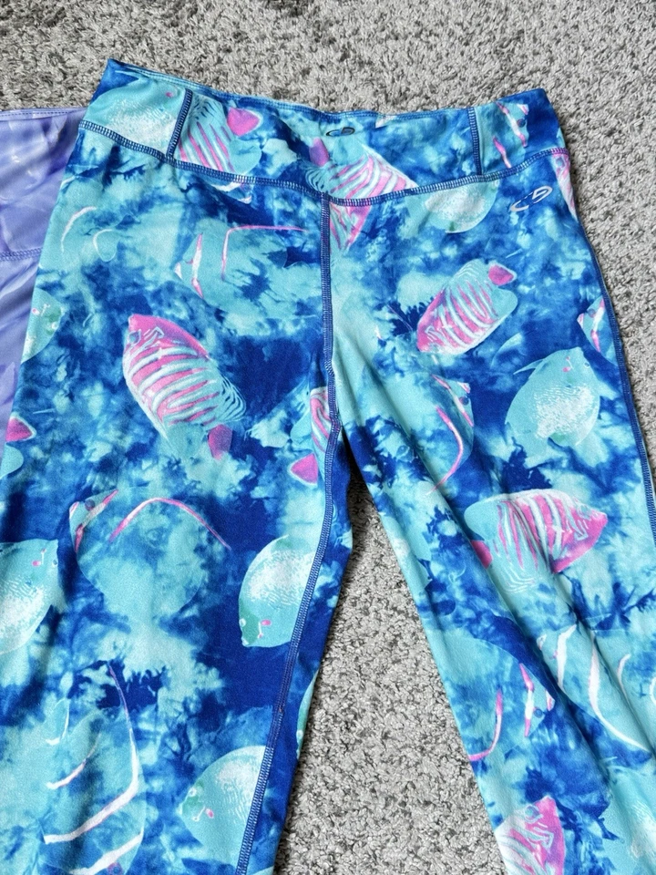 MTA Champion C9 Niñas Pez Leggings XL 14-16 Azul Rosa Dúo Seco Púrpura Floral Lote Foto 3 de 4
