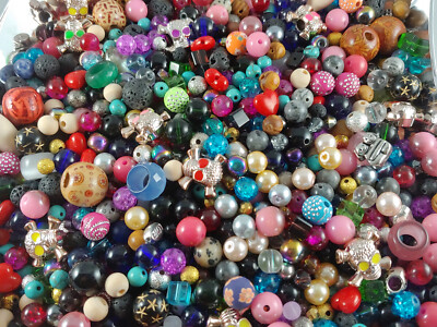 250PC.  Mixed Lot 4MM-20MM Glass, Wood, Gemstone, Acrylic Spacer Loose Beads