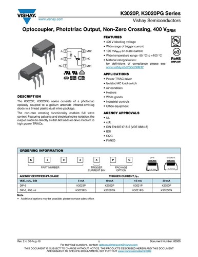 5PCS K3023P Encapsulation DIP-6, OPTOCOUPLER TRIAC DRIVER VISHAY IC G USA ship - Picture 5 of 11