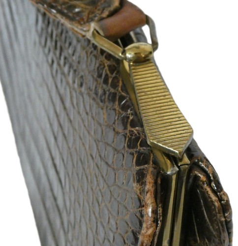 Vintage 50s/60s brown ,mock? crocodile leather top handle bag rockabilly VGC - Picture 5 of 8