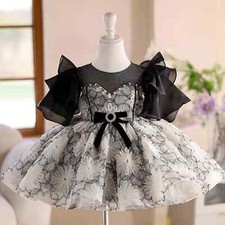 Elegant Flower Girl Dress Puffy Sleeve Princess Kids Birthday Party Ball Gown