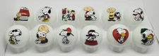 Set of 12 Charlie Brown & Snoopy 1" Glass Logo Marbles w/ Stands