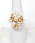 14k Yellow Gold Ring w 5-5.5mm Pearl Clusters & 1/10cttw Diamonds Size 7 — photo 1