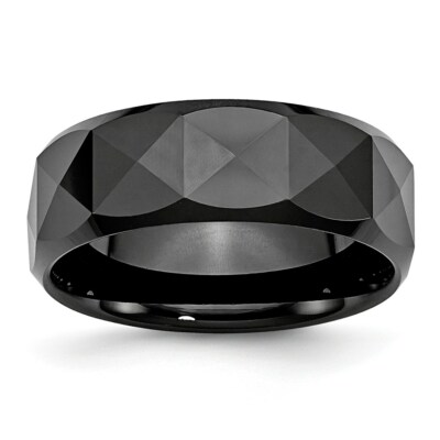 Chisel Ceramic Faceted Black 8mm Polished Beveled Edge Band S:12