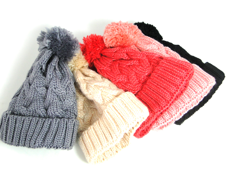 Gorro en Punto Lana Invierno Caliente Beanie Colores con Pompom Tendencia