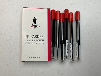 Lot Of 6 Parker Golden Touch Medium Red Ball Pen Refills -NOS