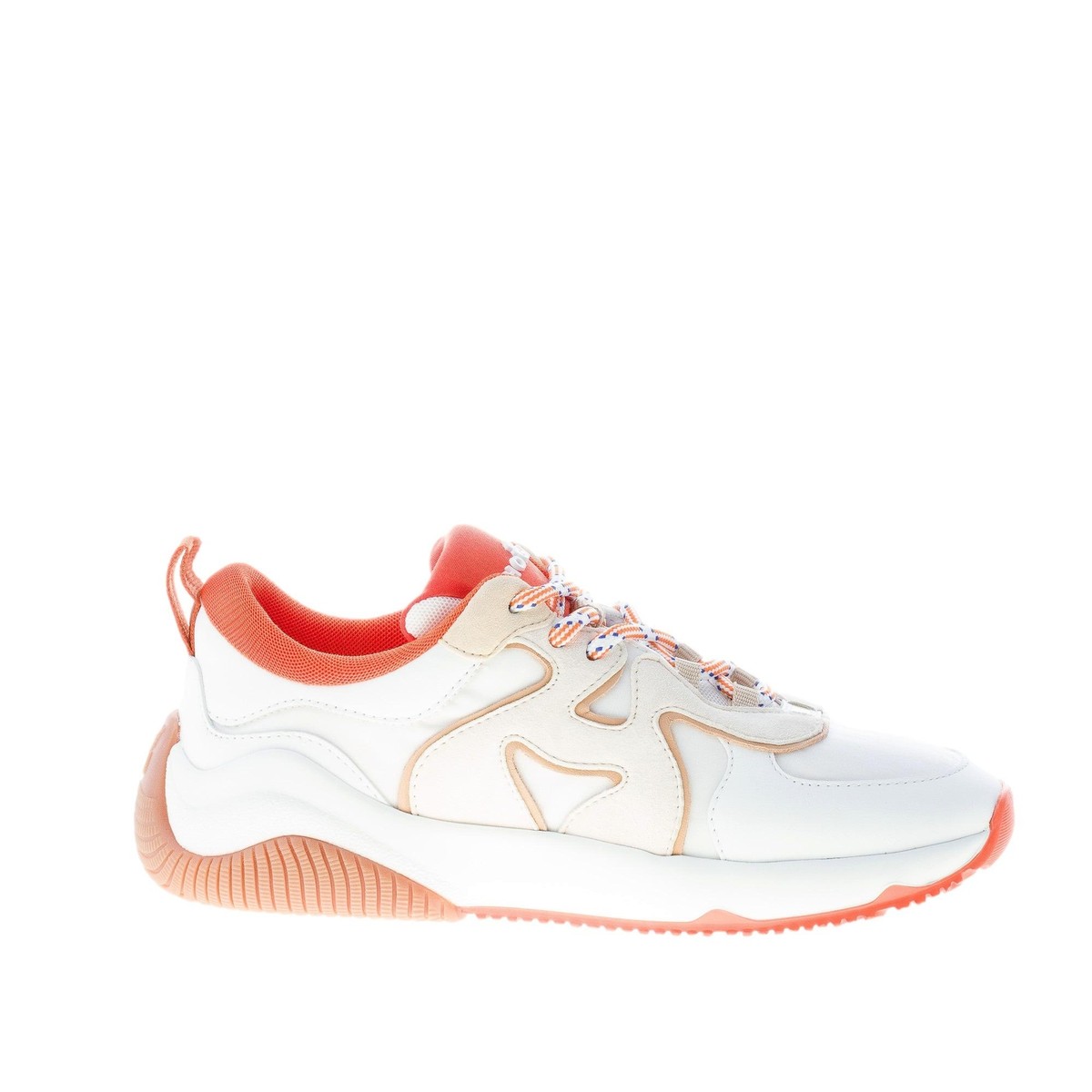 HOGAN women shoes H597 sneaker white leather and fabric with Orange